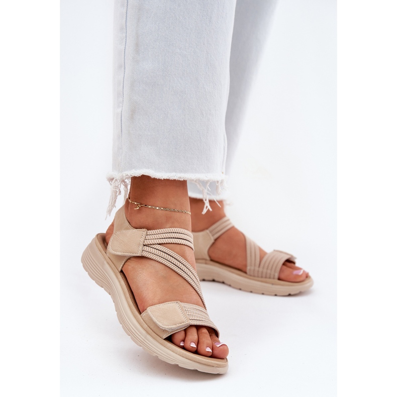 Evento Sandálias femininas confortáveis ​​com velcro, bege 2