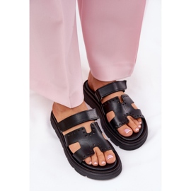 Flipers de couro natural feminino na plataforma Zazoo 40440 preto 2