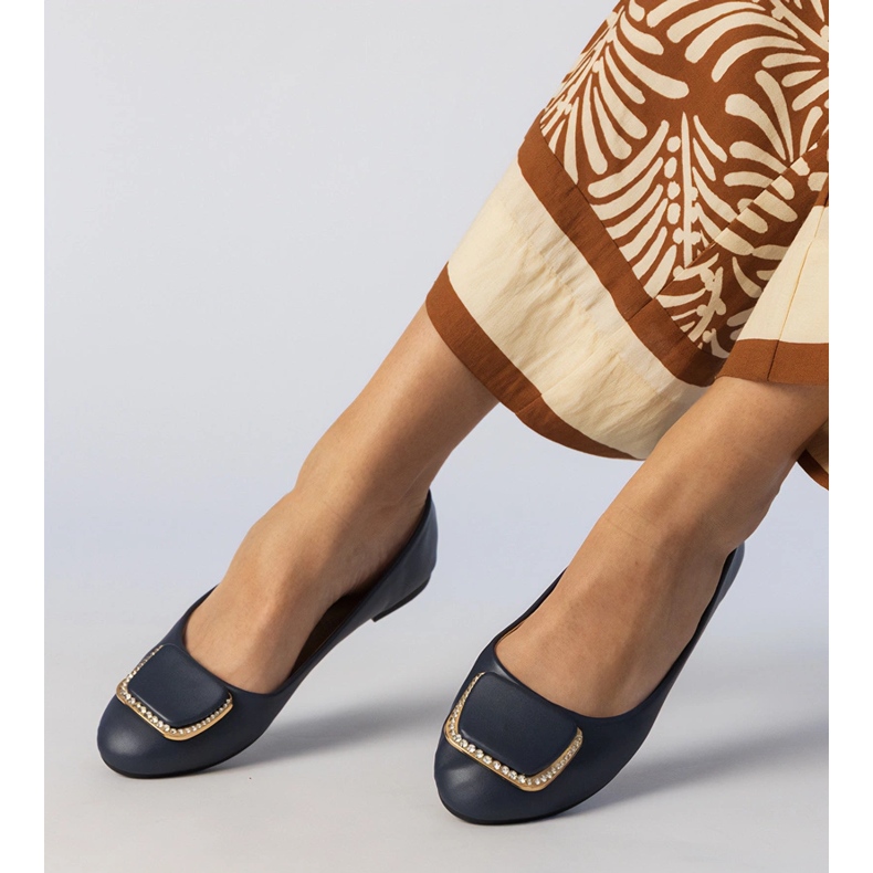 Ballerinas femininas azuis da Marinha com zircões azul 1