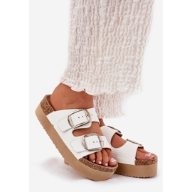 Plataforma feminina chinelos com Lee Cooper LCW-25-35-3496L Fivelas brancas branco 1