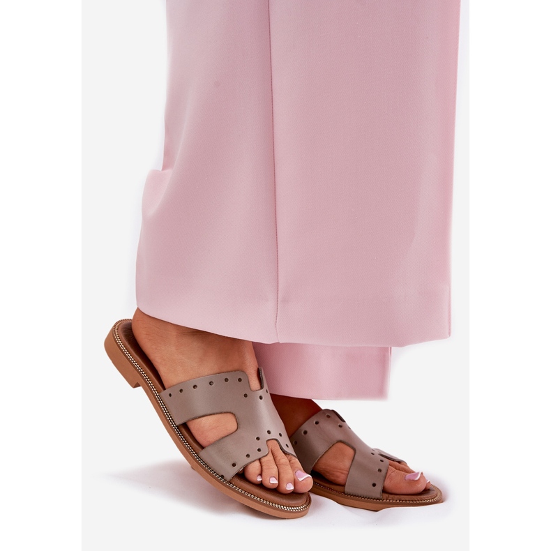 Zazoo 40326 chinelos femininos com recortes decorativos Boon escuro bege 1