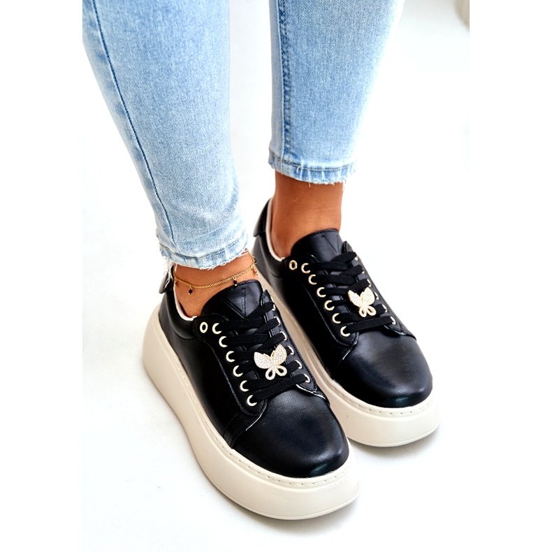 Vinceza Tênis de couro na plataforma com um rosa Vincez 89101 preto 3