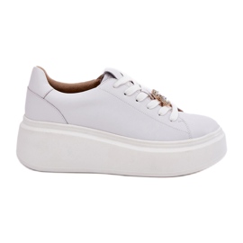 Sapatos de couro feminino na plataforma com Vinceza 39922 White branco 4