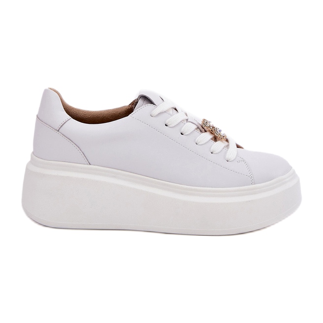 Sapatos de couro feminino na plataforma com Vinceza 39922 White branco 4