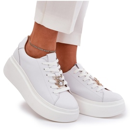 Sapatos de couro feminino na plataforma com Vinceza 39922 White branco 5