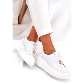 Sapatos de couro feminino na plataforma com Vinceza 39922 White branco 3
