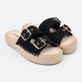 Seastar Chinelos pretos na plataforma com fivelas 1