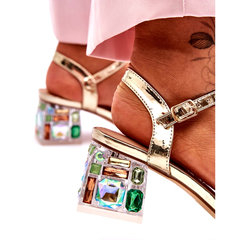 Sandália feminina de salto alto com cristais dourados S.Barski MR1037-01 3