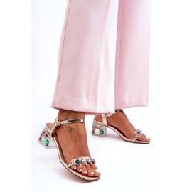 Sandália feminina de salto alto com cristais dourados S.Barski MR1037-01 4