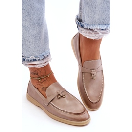 Mocassins de inserção de couro cinza feminino bege 1