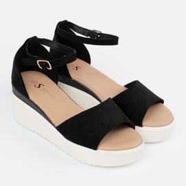 Seastar Sandálias de mulheres negras em uma cunha branca preto 1