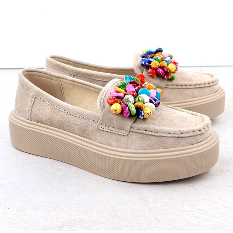 Mocas de couro na plataforma com bege bege filippo dp6765 3