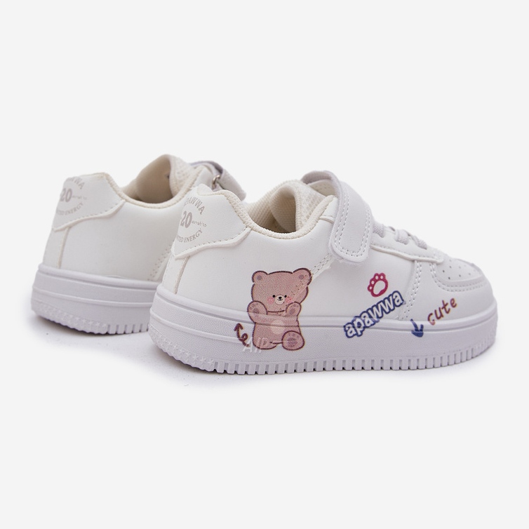 Tênis de Velcro Children com um urso de pelúcia branca branco 2