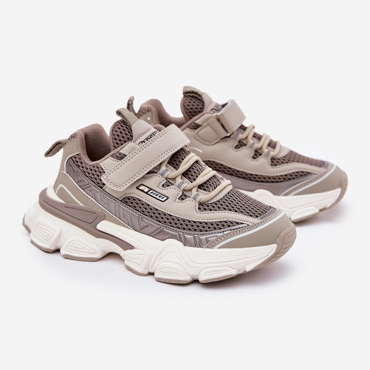 Tênis de sapatos esportivos para velcro cáqui bege 1