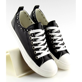Preto SM-2738 Tênis feminino preto com tachas 1