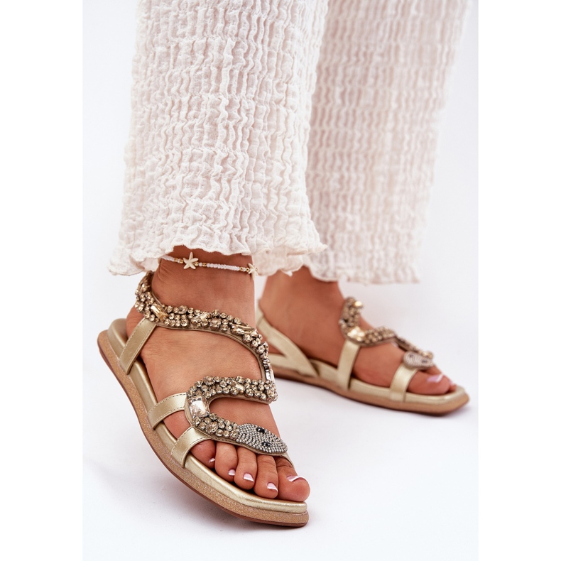 ARTIKER Sandálias femininas com decoração de mangueira de couro eco artker 56c1362 ouro dourado 2