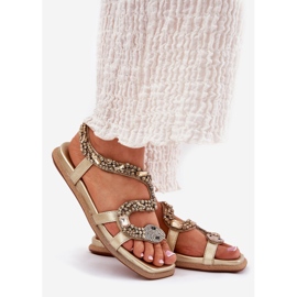 ARTIKER Sandálias femininas com decoração de mangueira de couro eco artker 56c1362 ouro dourado 1