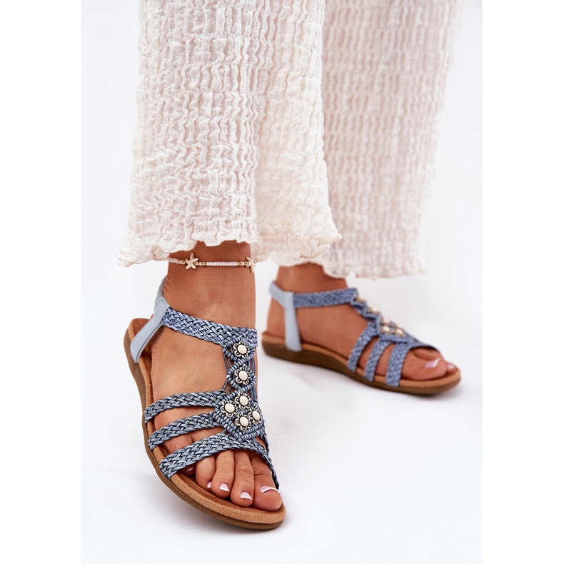 ARTIKER Sandálias planas femininas com arte de arte trançada 56C1325 listras azuis azul 2