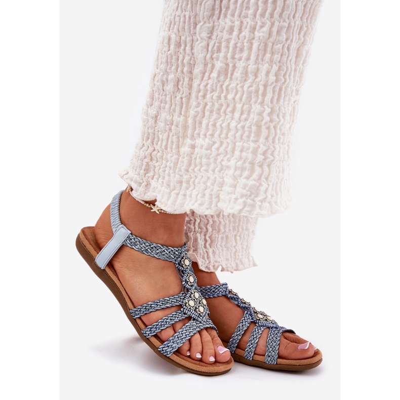 ARTIKER Sandálias planas femininas com arte de arte trançada 56C1325 listras azuis azul 1