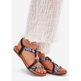 Sandálias femininas planas com listras trançadas e alfinetes Artiker 54C1331 Black preto 1