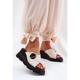 ARTIKER Cunhas femininas de couro elegante com decoração antiga Artker 56c1585 bege 2