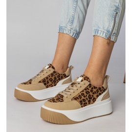 Tênis de leopardo feminino de Ekozamszu castanho 1