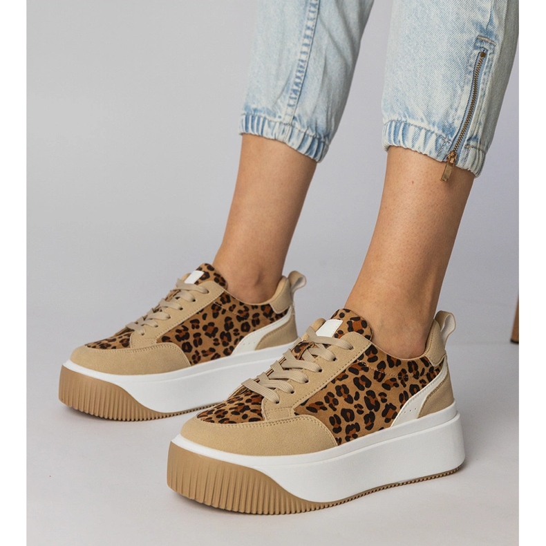 Tênis de leopardo feminino de Ekozamszu marrom 1