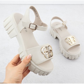 Sandálias de couro feminino no bloco bege vinceza 79541 1