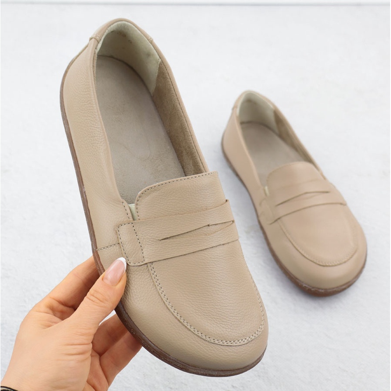Mocassins de couro feminino Ekri Helios 433 bege 1