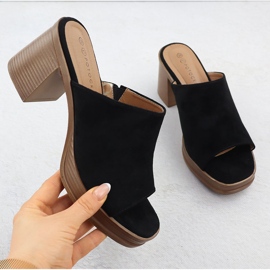 Camurça feminina chinelos no preto Potocki Post 54309 1