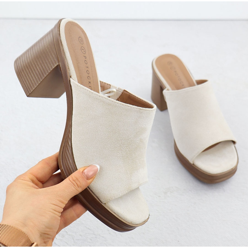 Camurça feminina chinelos no post bege potocki 54309 1