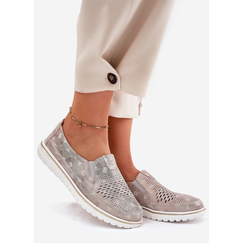 Sapato sem cadarço de camurça bege-dourado Inez 1