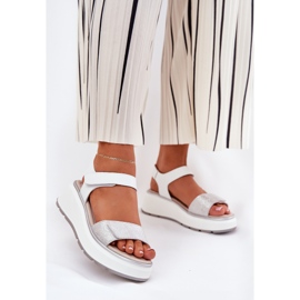 S.Barski Plataforma de sandálias de couro feminina e cunhas de velcro S. Barski LR51-543 Silver prata 2