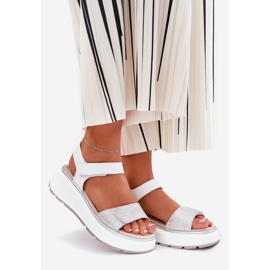 S.Barski Plataforma de sandálias de couro feminina e cunhas de velcro S. Barski LR51-543 Silver prata 1