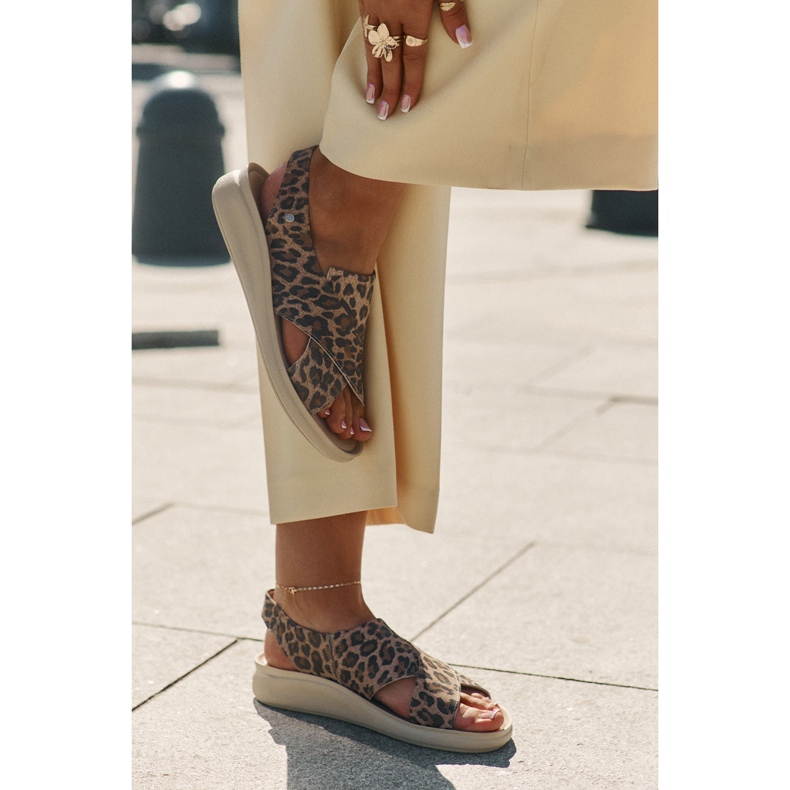 Zazoo 40392 sandálias de couro estampa de leopardo marrom feminino bege 2