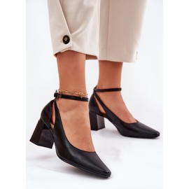 Bombas de couro no post maciejka k6816-01 preto 2