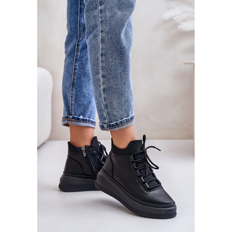 Calçados esportivos de couro leve na plataforma Artiker 55C1041 preto 2