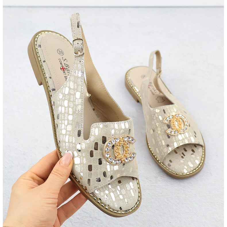 S.Barski Sandálias de couro feminino Złote S. Barski KV51-096 dourado 1