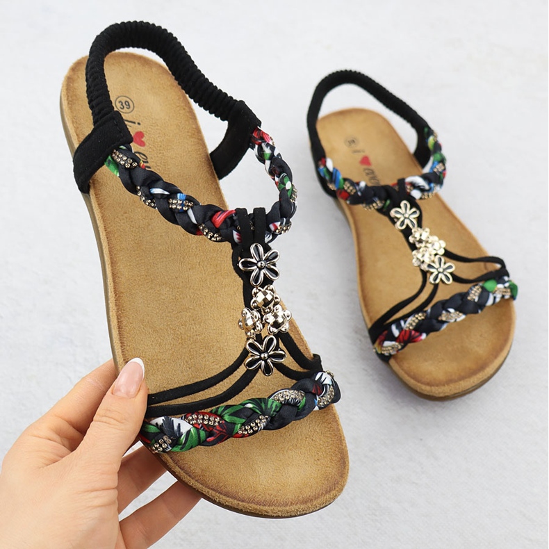 Sandálias femininas escorregaram o evento preto 8309 1