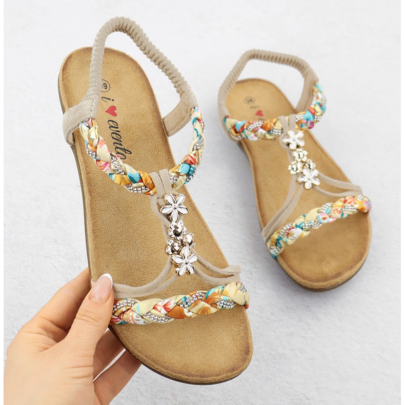 Sandálias femininas escorregaram Beige Evento 8309 bege 1