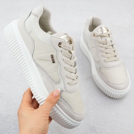 Tênis de couro feminino bege evento 8240 1