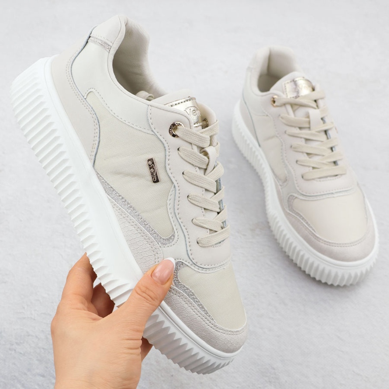 Tênis de couro feminino bege evento 8240 1