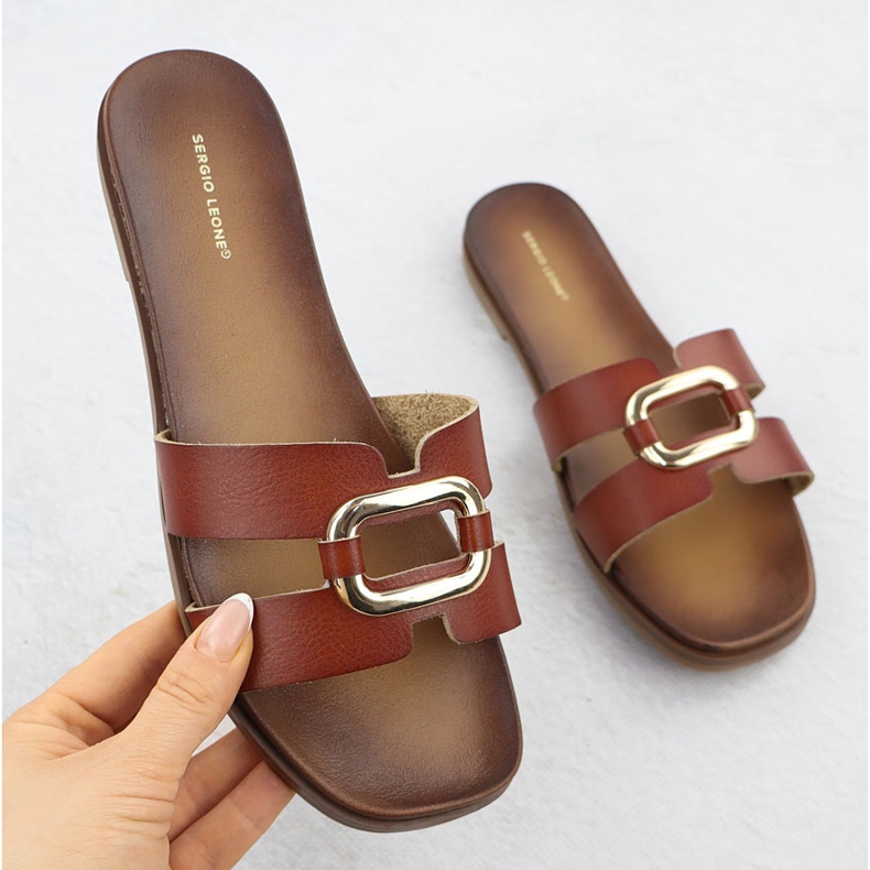 Chinelos femininos com decoração marrom sergio leone sk077h castanho 1