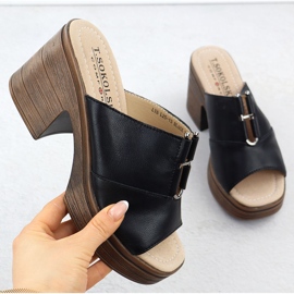 Flip de couro feminino no Black T.Sokolski L25-13 Post preto 1