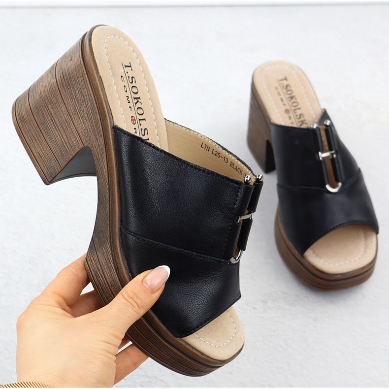 Flip de couro feminino no Black T.Sokolski L25-13 Post preto 1