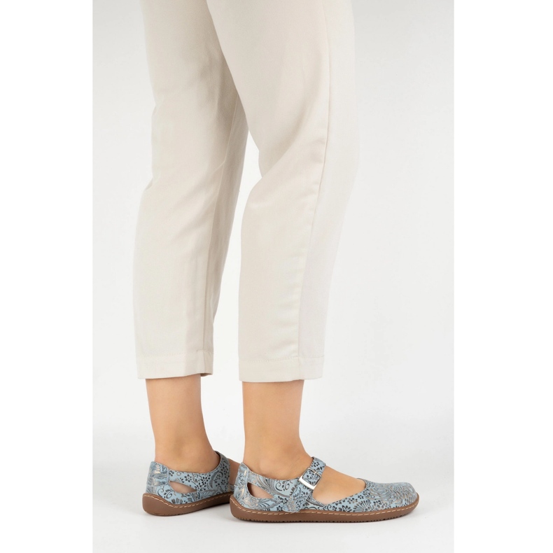 Olivier Sapatos descalços femininos feitos de couro natural com impressão 1284 azul 1