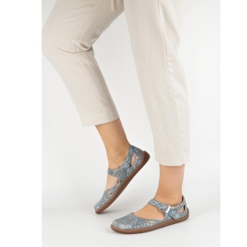 Olivier Sapatos descalços femininos feitos de couro natural com impressão 1284 azul 2