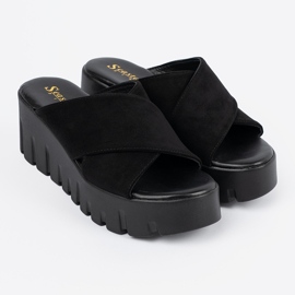 Seastar Sandálias femininas de camurça preta com cunha preto 1