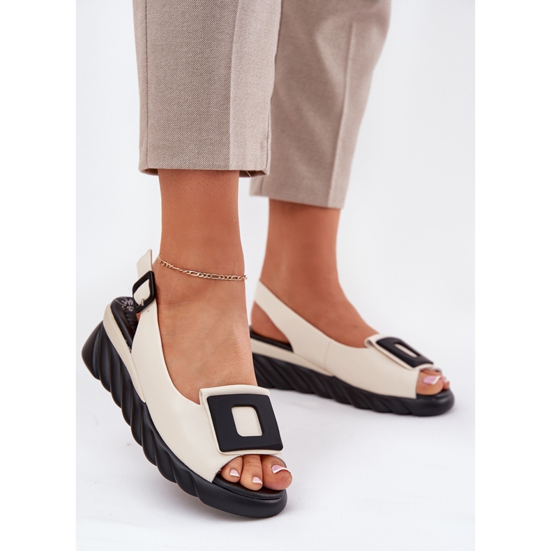 ARTIKER Sandálias de couro feminino com uma cunha com decoração artker 56c1570 bege 2