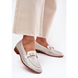 S.Barski Mocas de couro feminino com ornamento de salto plano S. Barski LR51-594 Silver prata 2